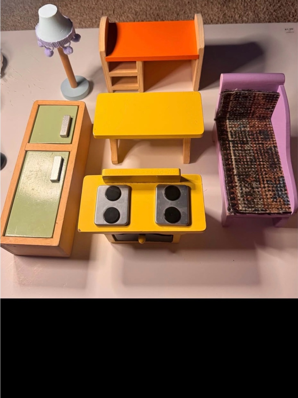 Wooden Dollhouse Furniture Set - Yellow, Orange, Lavender